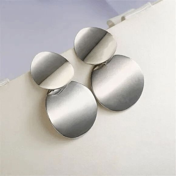 2/$21 Silver Double Circle Ladies Dangle Earrings - Picture 1 of 4